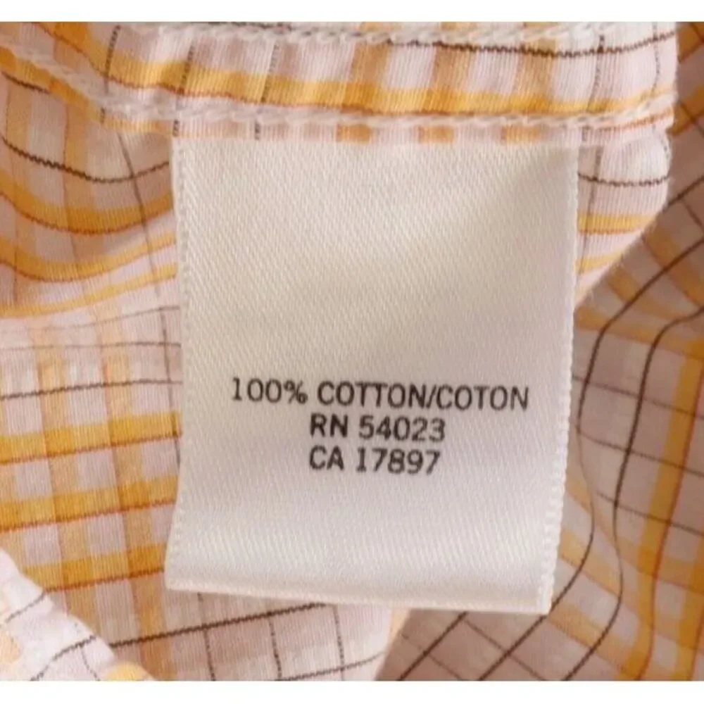 Banana Republic Dress Shirt Mens XL Orange Light Wash Plaid 100% Cotton‎ Pocket